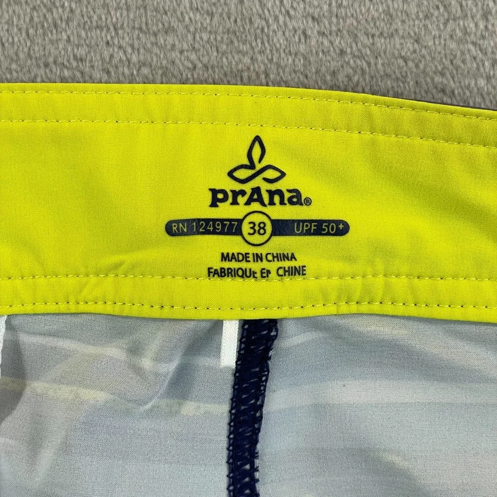 prAna Sediment Swim Board Shorts Men 38 UPF50‎ Zip Pocket Recycled Poly Beach
